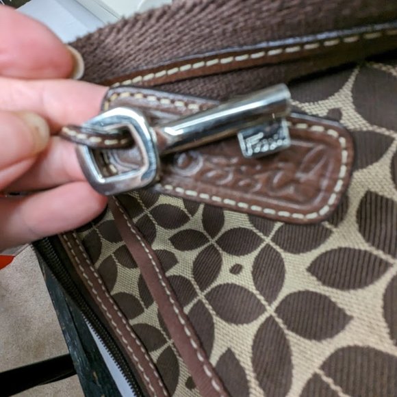 Fossil Canvas Brown Tan crossbody purse tote Signature - Picture 8 of 8